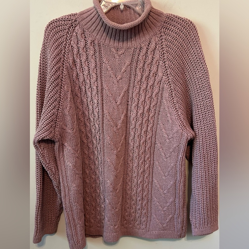VINTAGE Forenza Sweater Womens Medium Pink Cable Knit Mock‎ Neck Pullover 90s